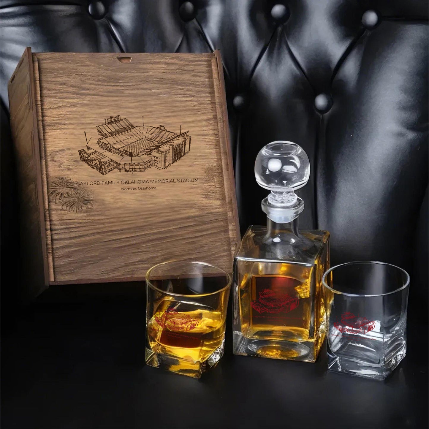 Gaylord Family Oklahoma Memorial Stadium - Oklahoma Sooners Whiskey Set