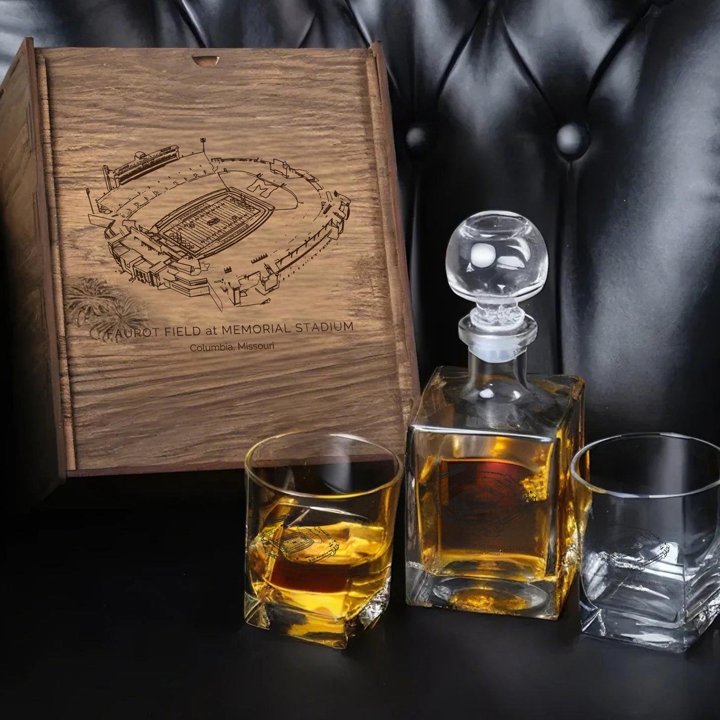 Faurot Field at Memorial Stadium- Missouri Tigers Whiskey Set