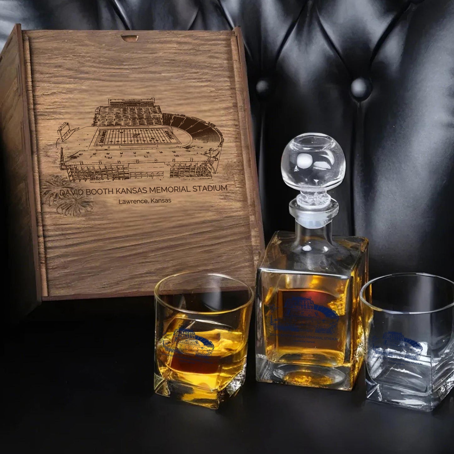 David Booth Kansas Memorial Stadium - Kansas Jayhawks Whiskey Set